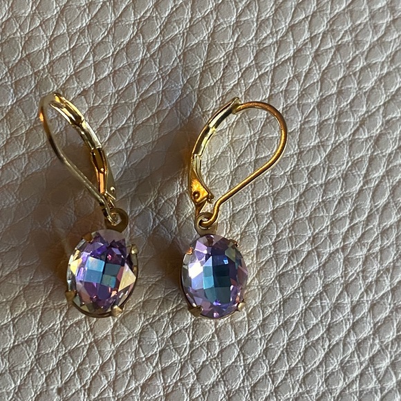 Crystal light pink iridescent Drop Earrings - Picture 4 of 6